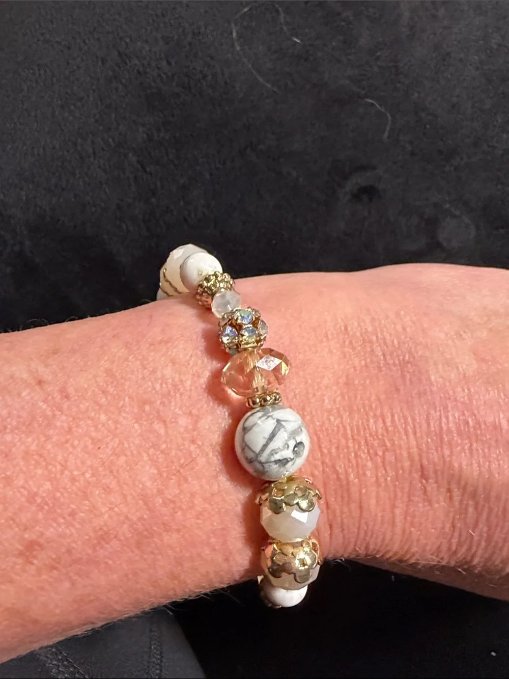 Artisan White Gold Crystal Beaded Stretch Bracelets Set of 2